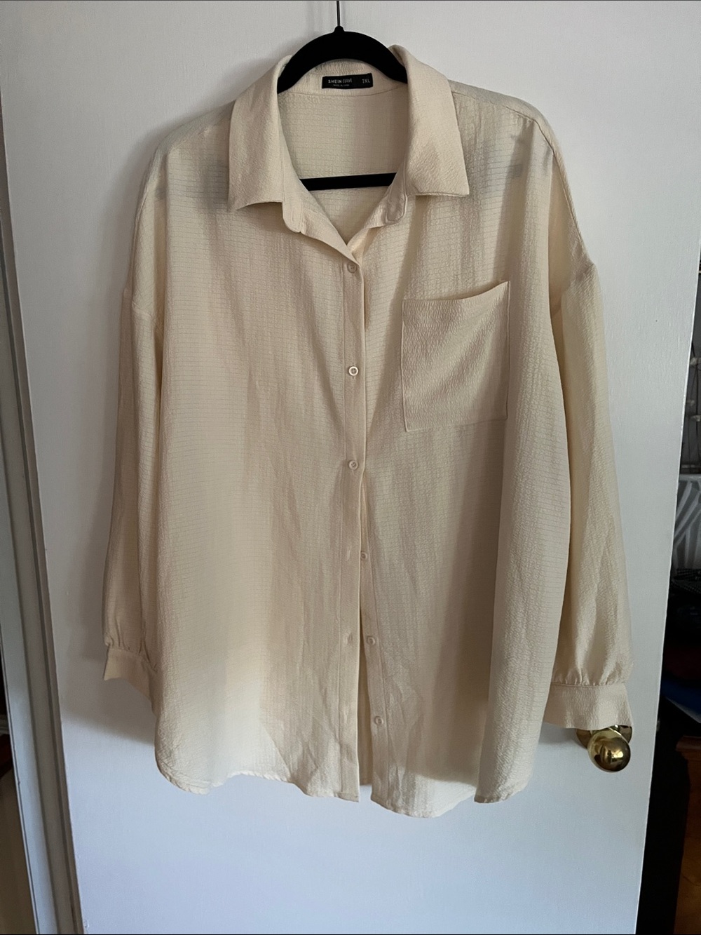 SHEIN Cream Lightweight Button-Up Blouse